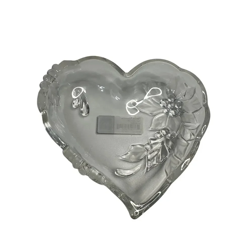 MIKASA CRYSTAL - Festive Poinsettia Heart Shaped Dish 6.25” perfect candy dish